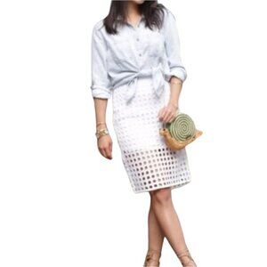 Banana Republic White Eyelet Illusion Skirt Size 4 Petite